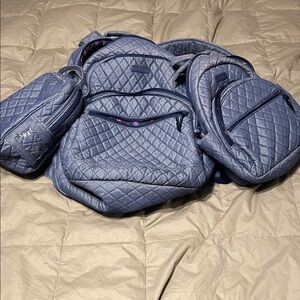 VERA BRADLEY Iconic Campus Moonlight Navy quilted denim padded laptop backpack